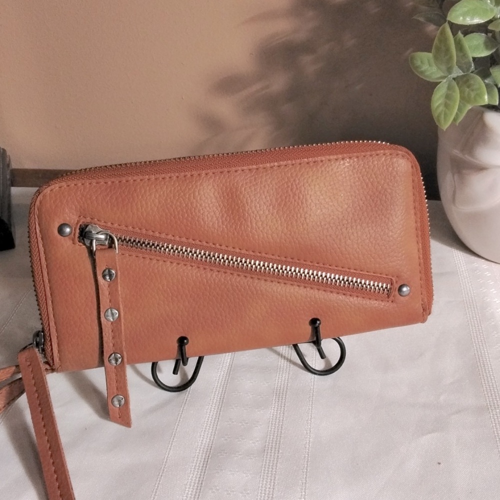 FREE PEOPLE Tan Leather Wallet with Silver Accents